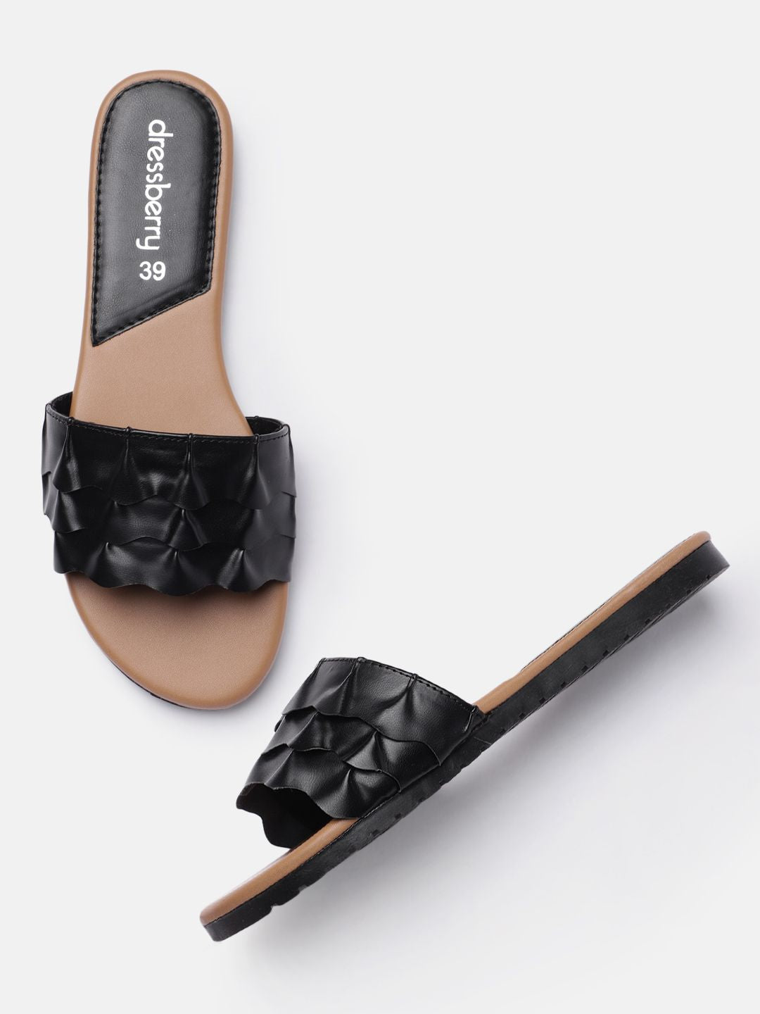 DressBerry Women Black Textured Open Toe Flats