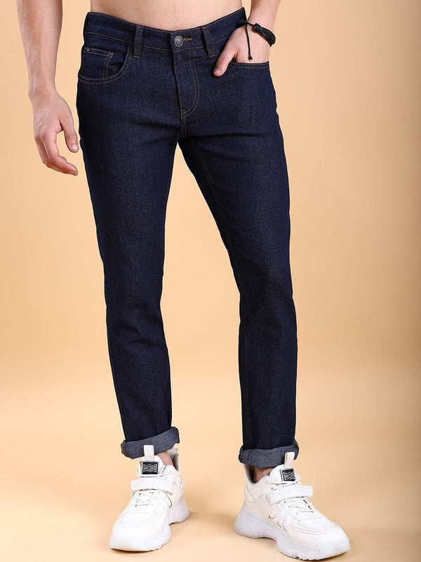 HIGHLANDER Men Slim Straight Fit Mid-Rise Clean Look Stretchable Jeans