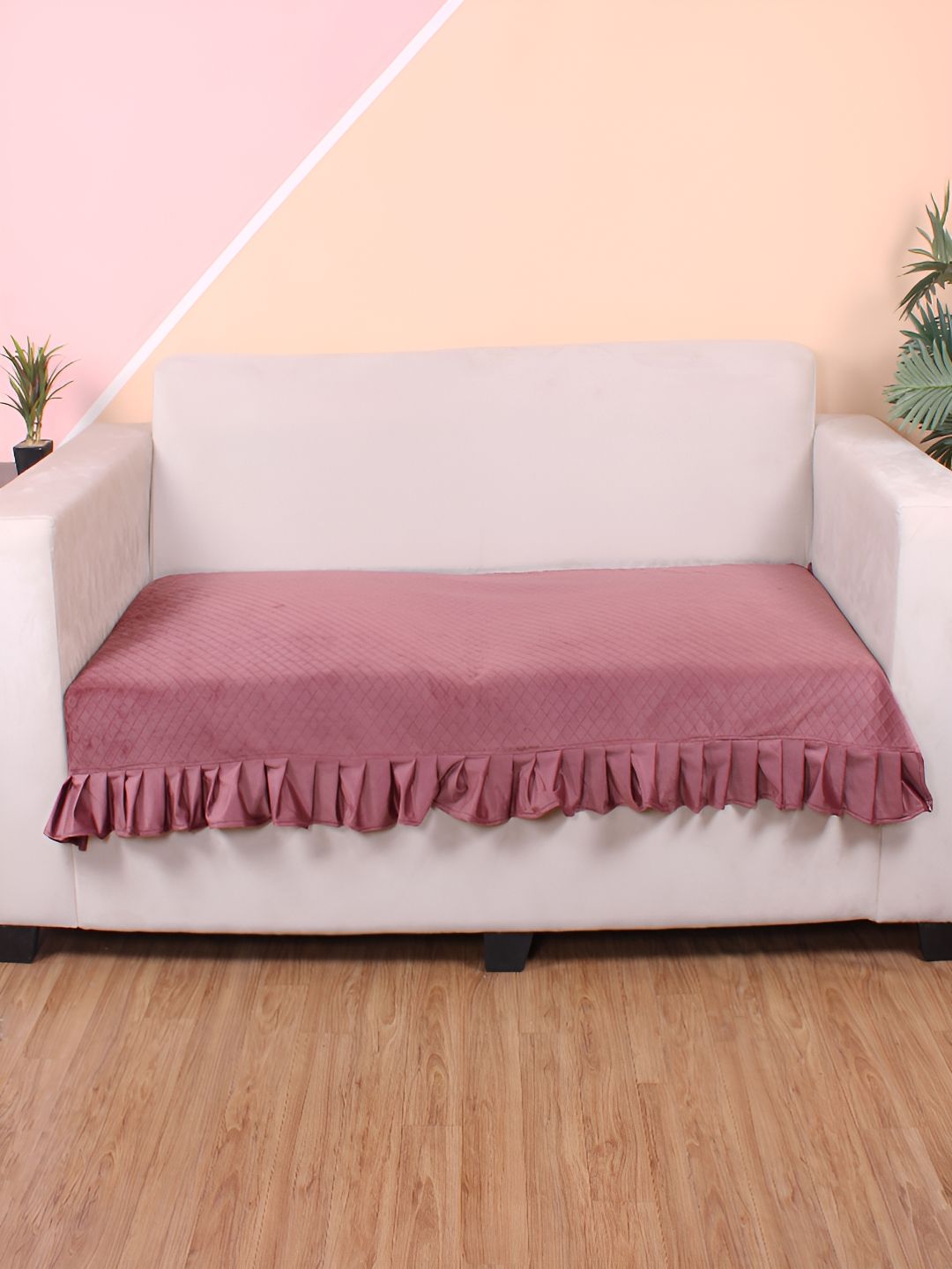 STITCHNEST Peach Self Design 1 Seater Sofa Cover