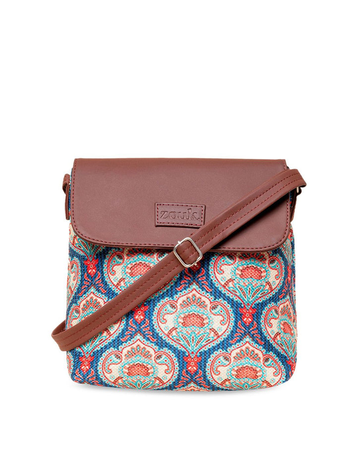 ZOUK Ethnic Motifs Printed Structured Sling Bag