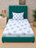 Myntra Elegant Homes Blue & White Floral 400 TC Single Bedsheet with 1 Pillow Covers