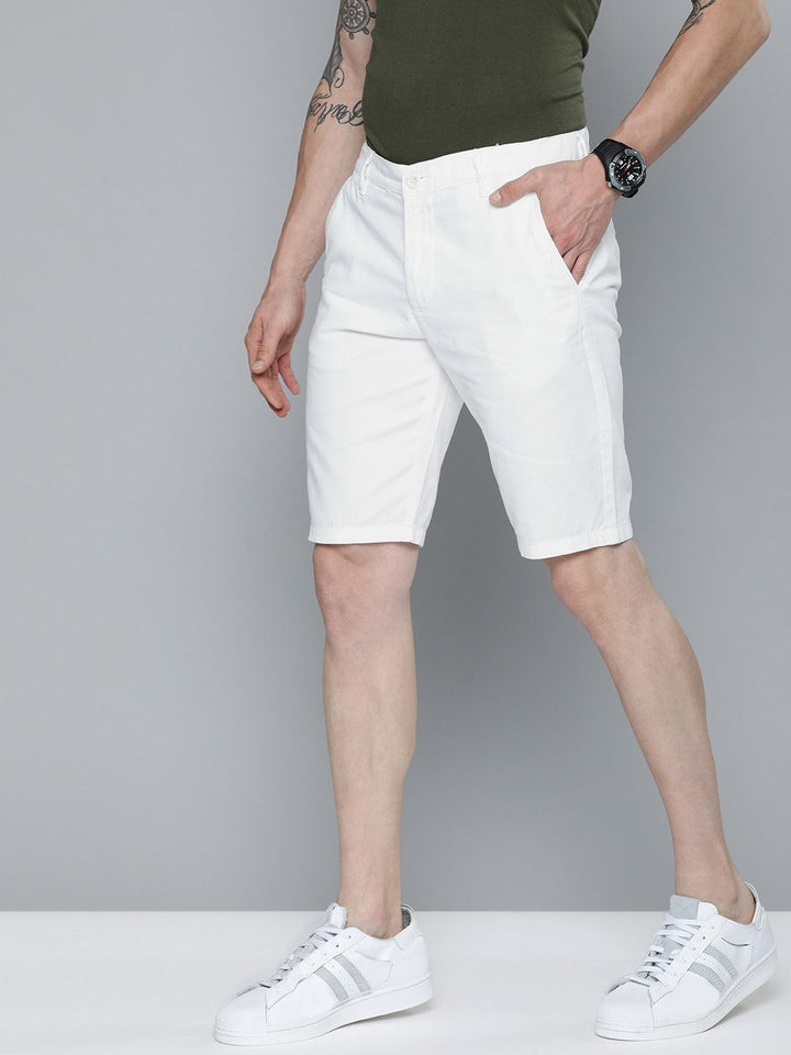The Indian Garage Co Men White Slim Fit Cotton Chino Shorts