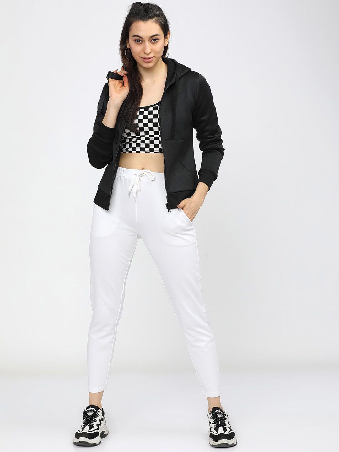 Tokyo Talkies Women Black Hooded Sweatshirt