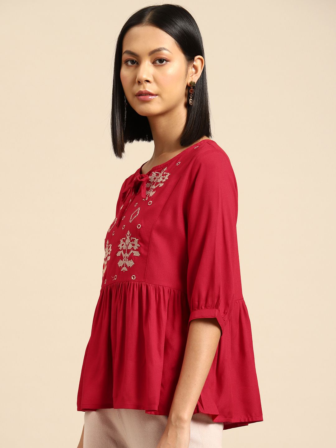 all about you Embroidered Tie-Up Neck Top