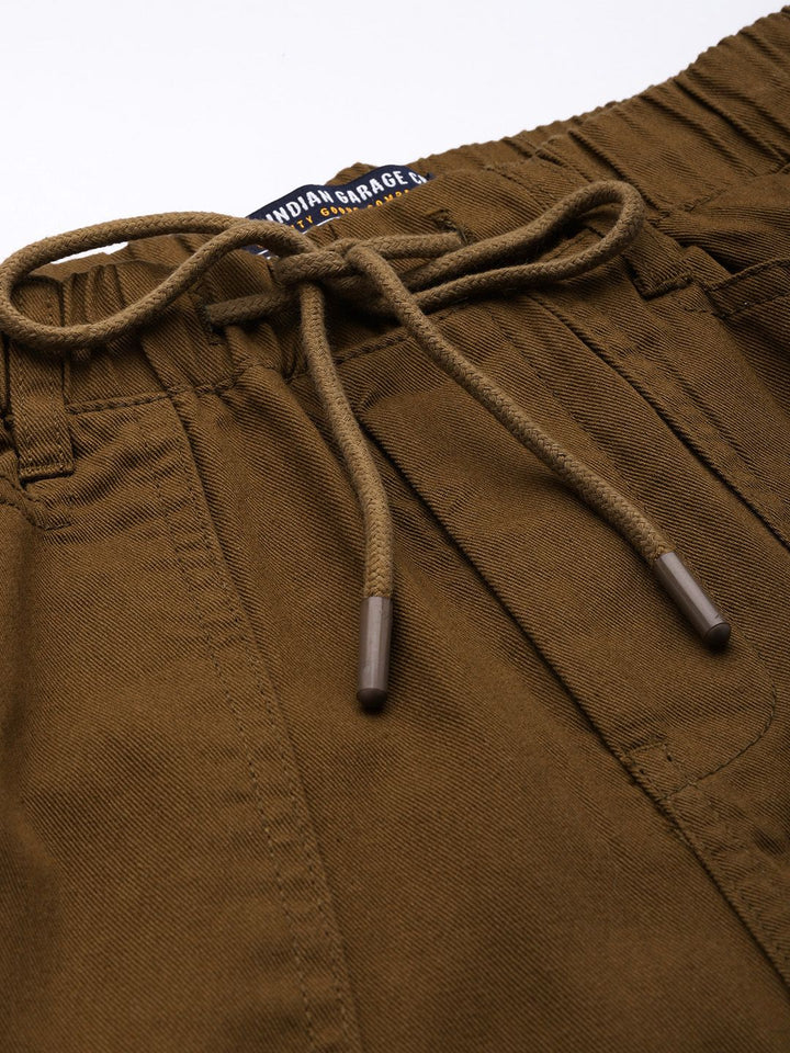 The Indian Garage Co Men Slim Fit Pleated Cotton Chinos Trousers