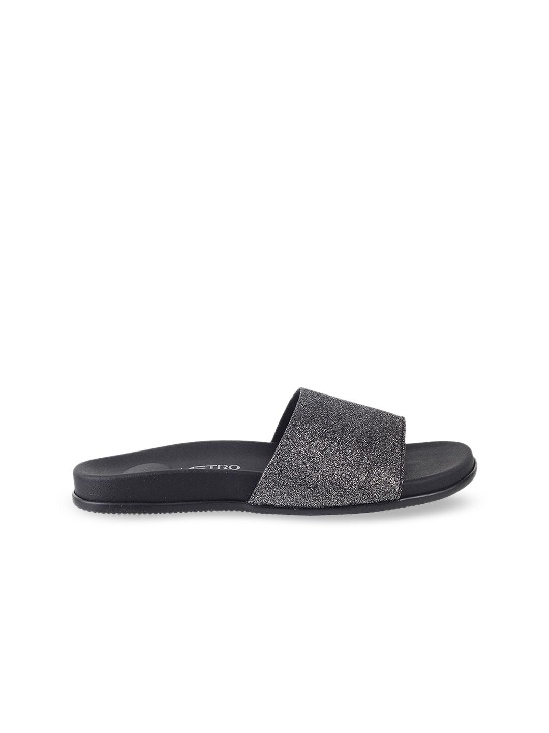 Metro Women Gunmetal-Toned Shimmer Open Toe Flats