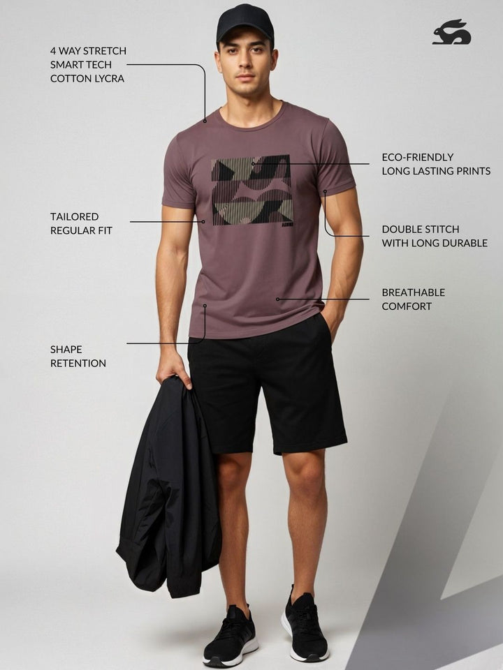 ADRO Geometric Printed Round Neck Skin-Friendly Regular Fit T-shirt