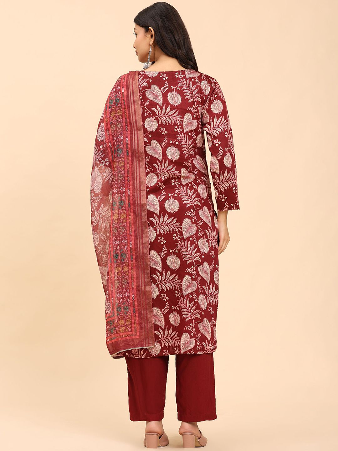 Mamicha Floral Printed Sequinned Pure Cotton Straight Kurta with Palazzo & Dupatta