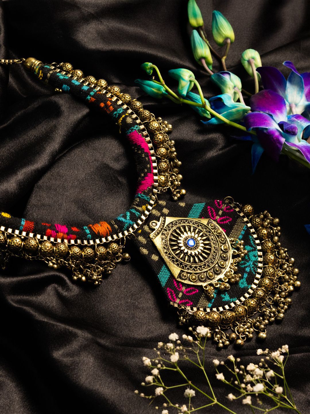 PANASH Gold-Plated Artificial Stones Studded Statement Necklace