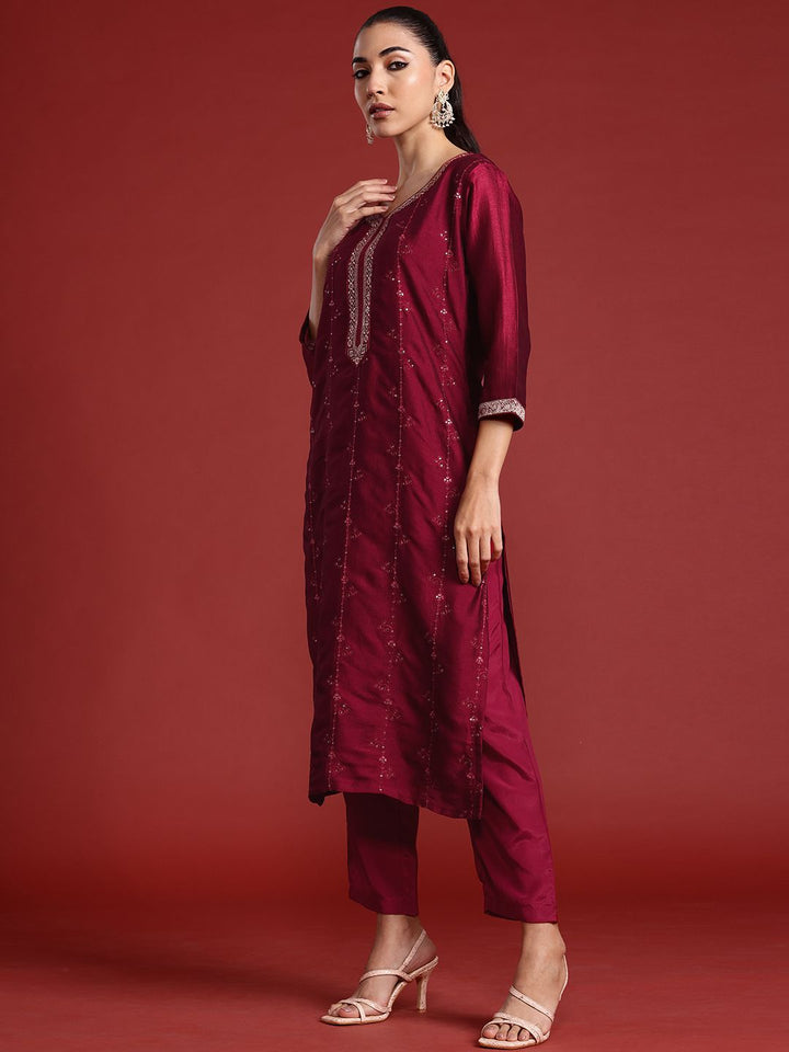 Indo Era Floral Embroidered Zari Kurta With Trousers & Dupatta