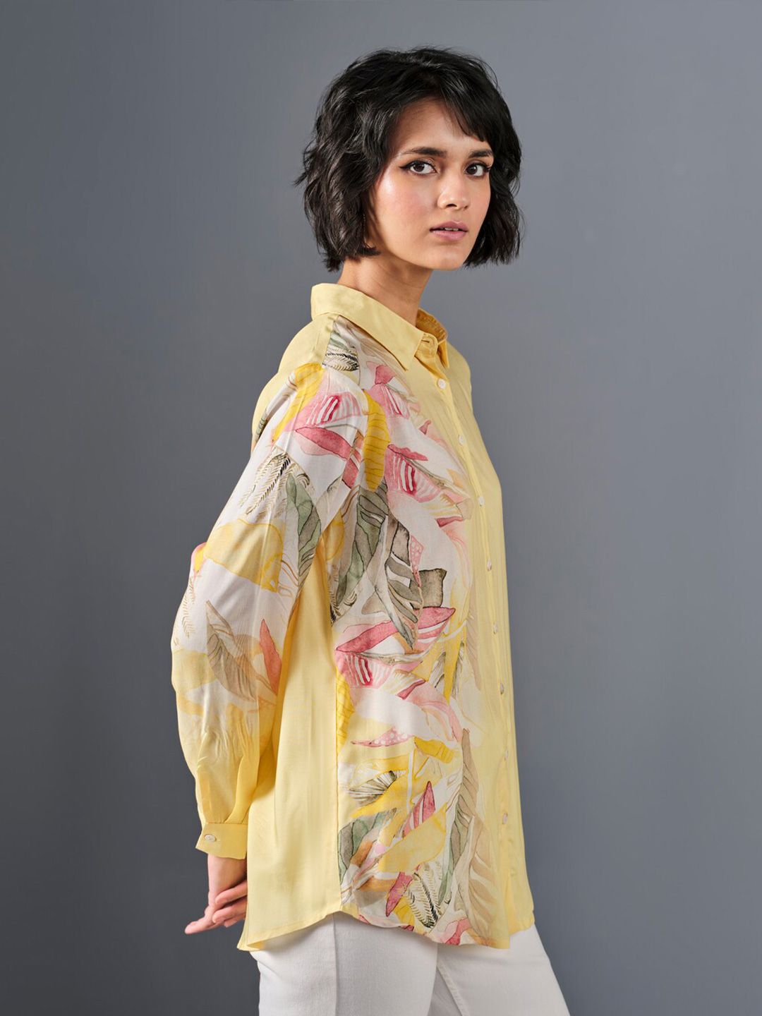 AND Shirt Collar Long Sleeves Floral Printed Shirt