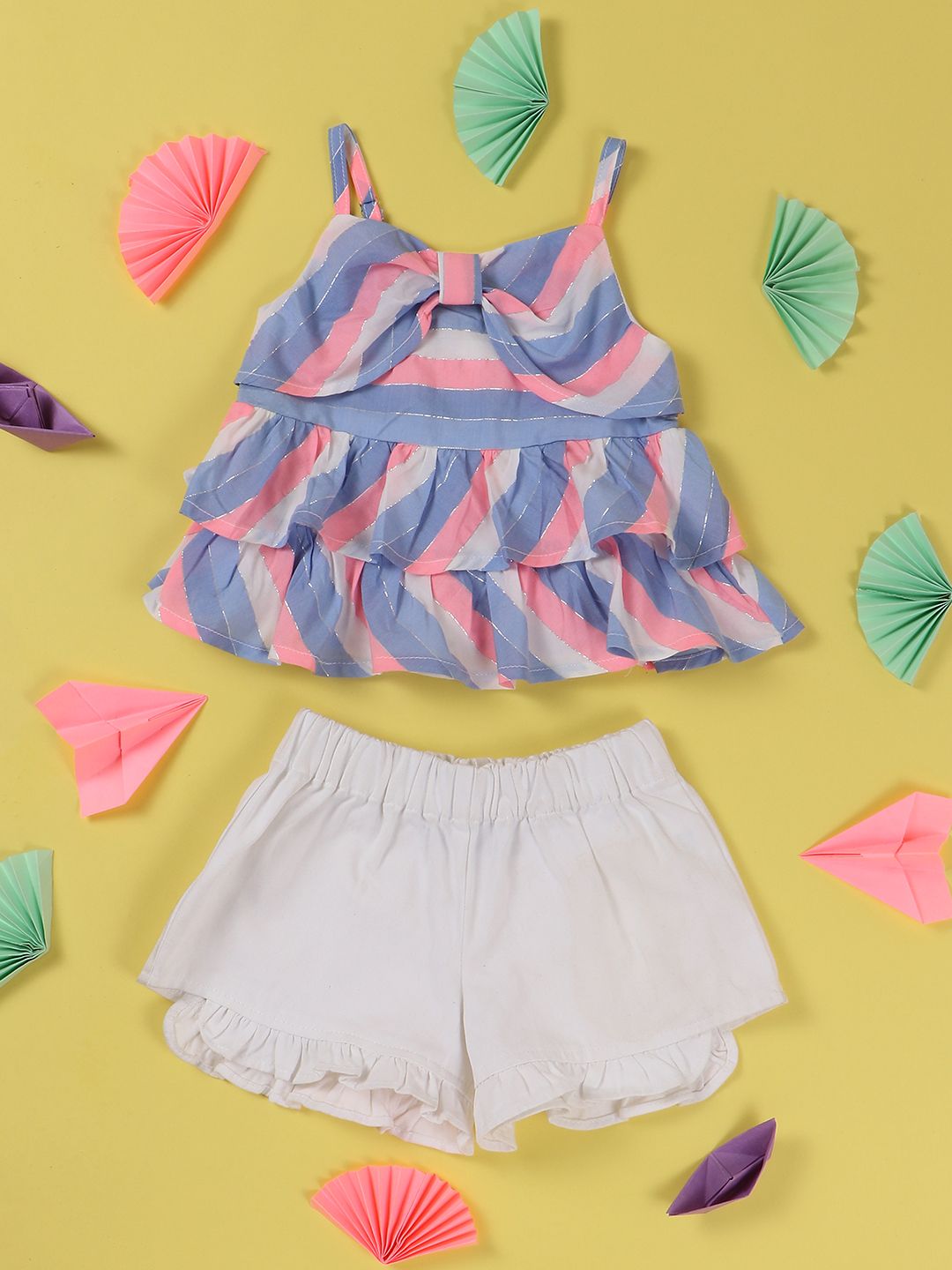 Nauti Nati Girls Blue & White Striped Top & Solid Shorts