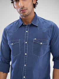 SPYKAR Men Striped Pocket Detailing Indigo Slim Fit Casual Shirt