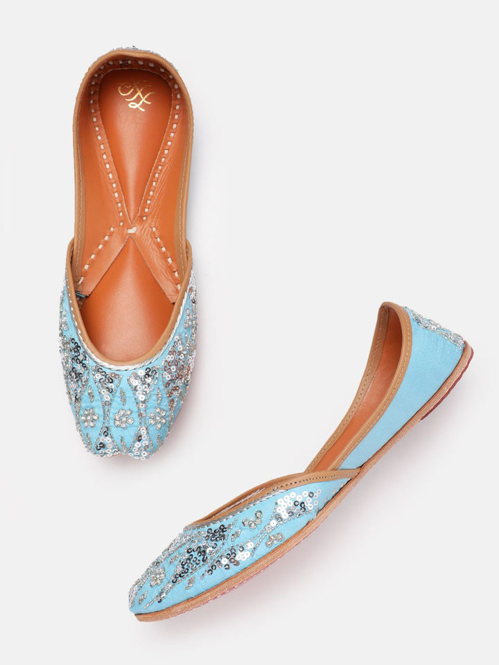 House of Pataudi Women Sequin Embellished Leather Mojaris