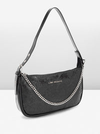 Lino Perros Floral Textured Structured Shoulder Bag with Chain Detail