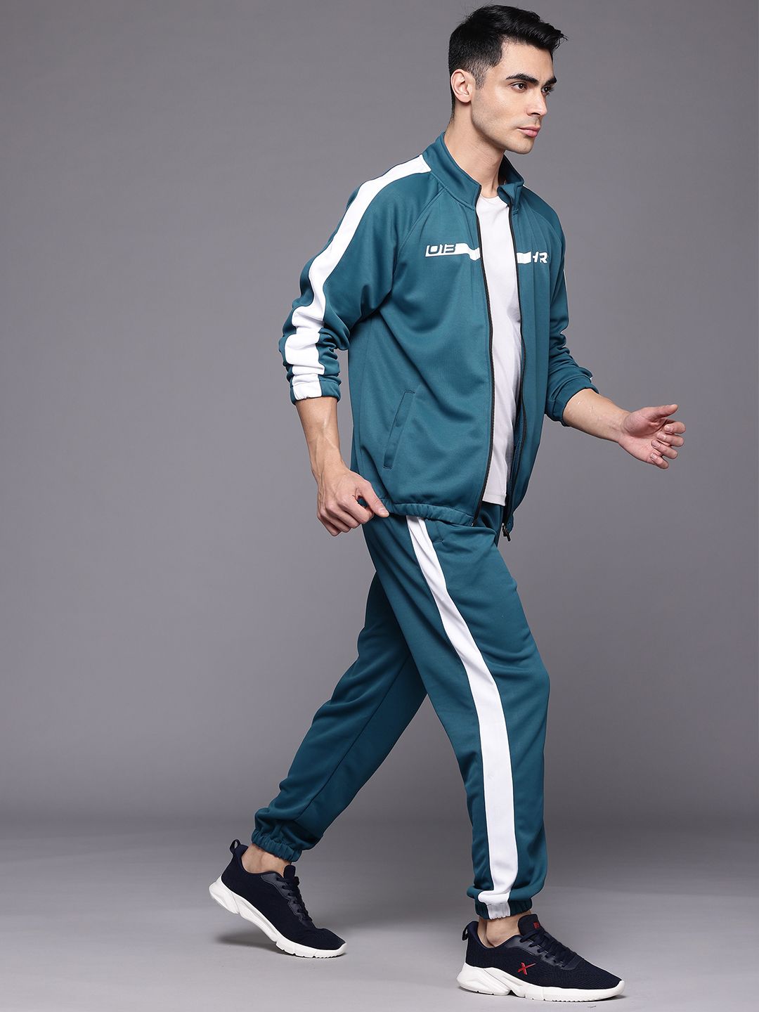 HRX by Hrithik Roshan Brand Logo Printed Rapid-Dry Running Zip-Up Tracksuit