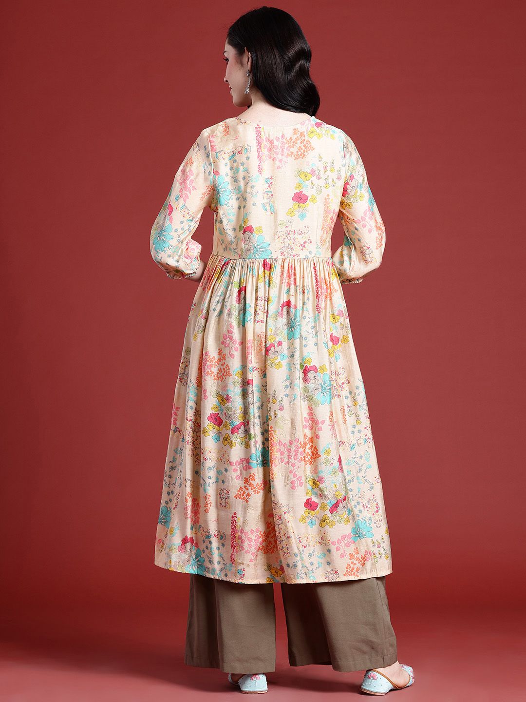 Anouk Floral Printed Flared Kurta