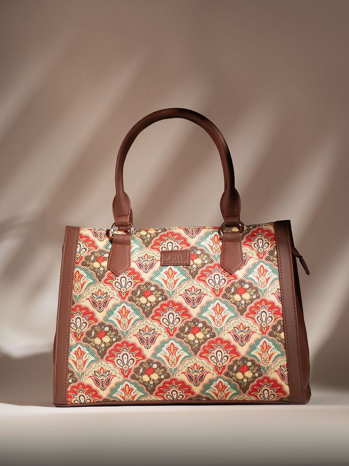 ZOUK Ethnic Motifs Printed Structured Jute Handheld Bag