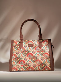ZOUK Ethnic Motifs Printed Structured Jute Handheld Bag