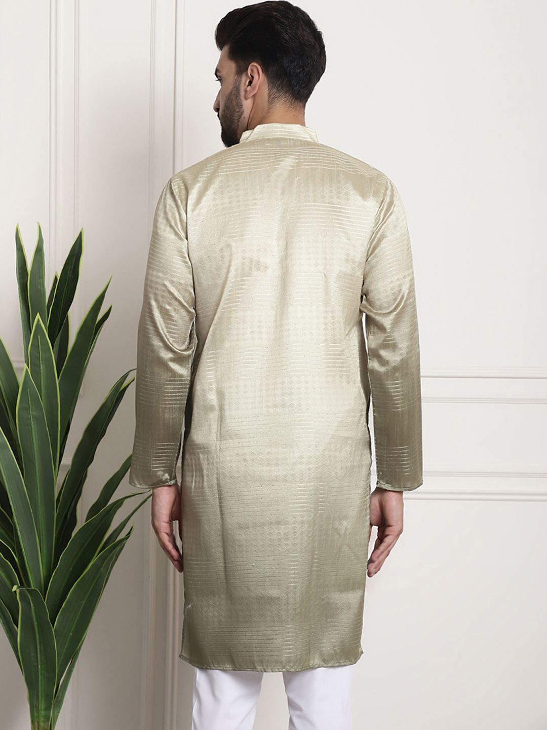 SOJANYA Lelaki Berwarna Emas Benang Kerja Jacquard Kurta