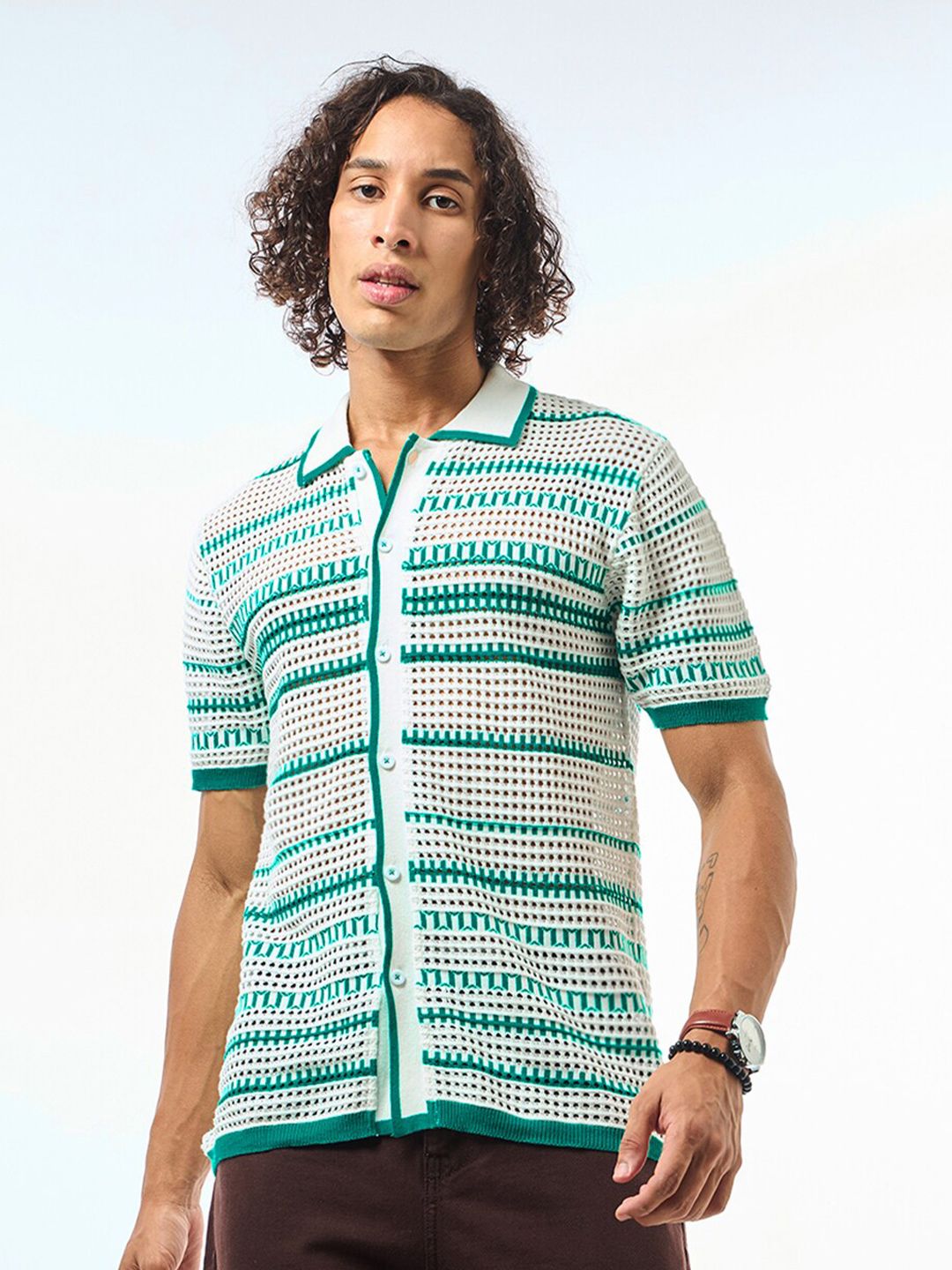 Bewakoof Self Design Pure Cotton Sheer Casual Shirt
