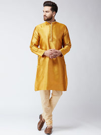 SOJANYA Men Mustard Woven Design Straight Kurta