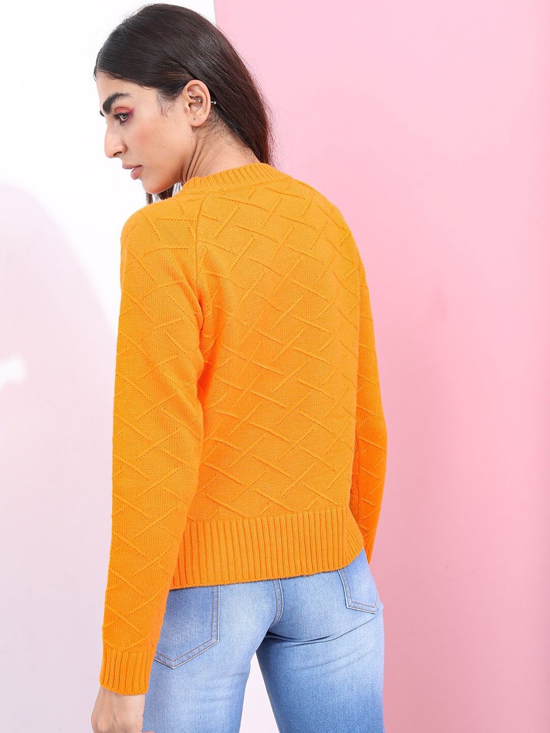 Tokyo Talkies Womens Orange Jacquard Acrylic Pullover