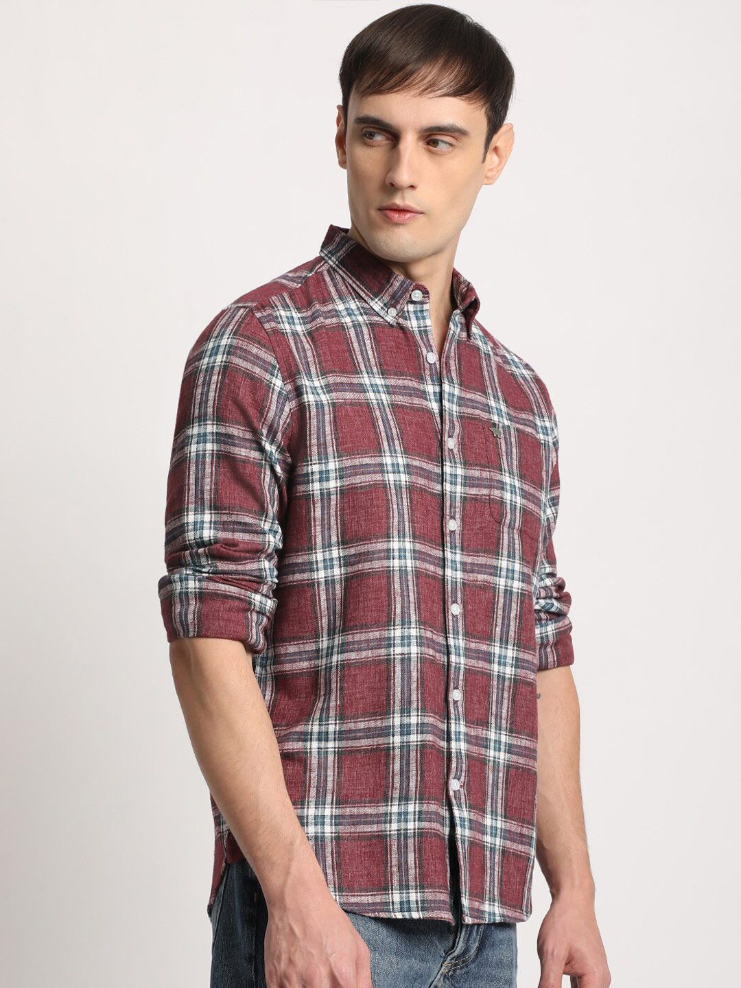 THE BEAR HOUSE Men Checked Slim Fit Button-Down Collar Casual Shirt