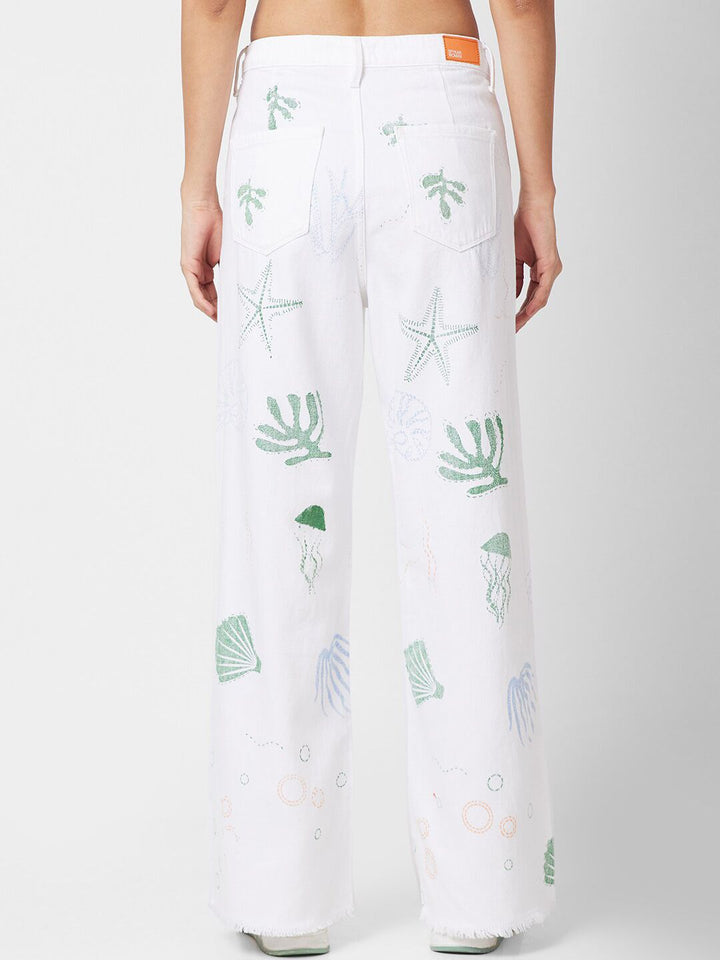 SPYKAR Women Wide Leg High-Rise Printed Stretchable Jeans