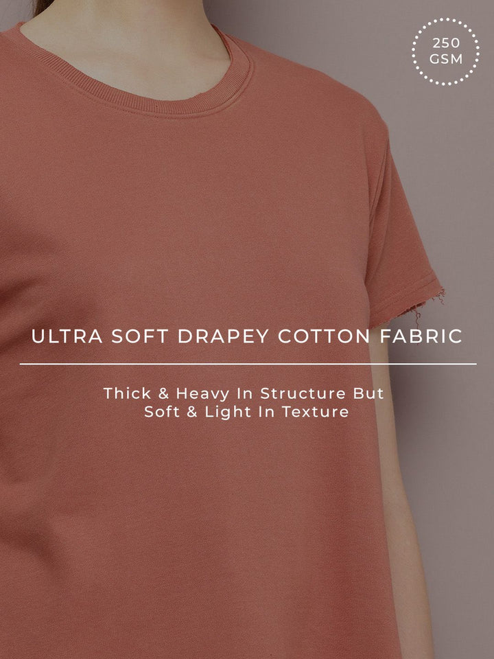 DILLINGER Women Ultra Soft Drapey Cotton Crew Neck Boxy T-Shirt