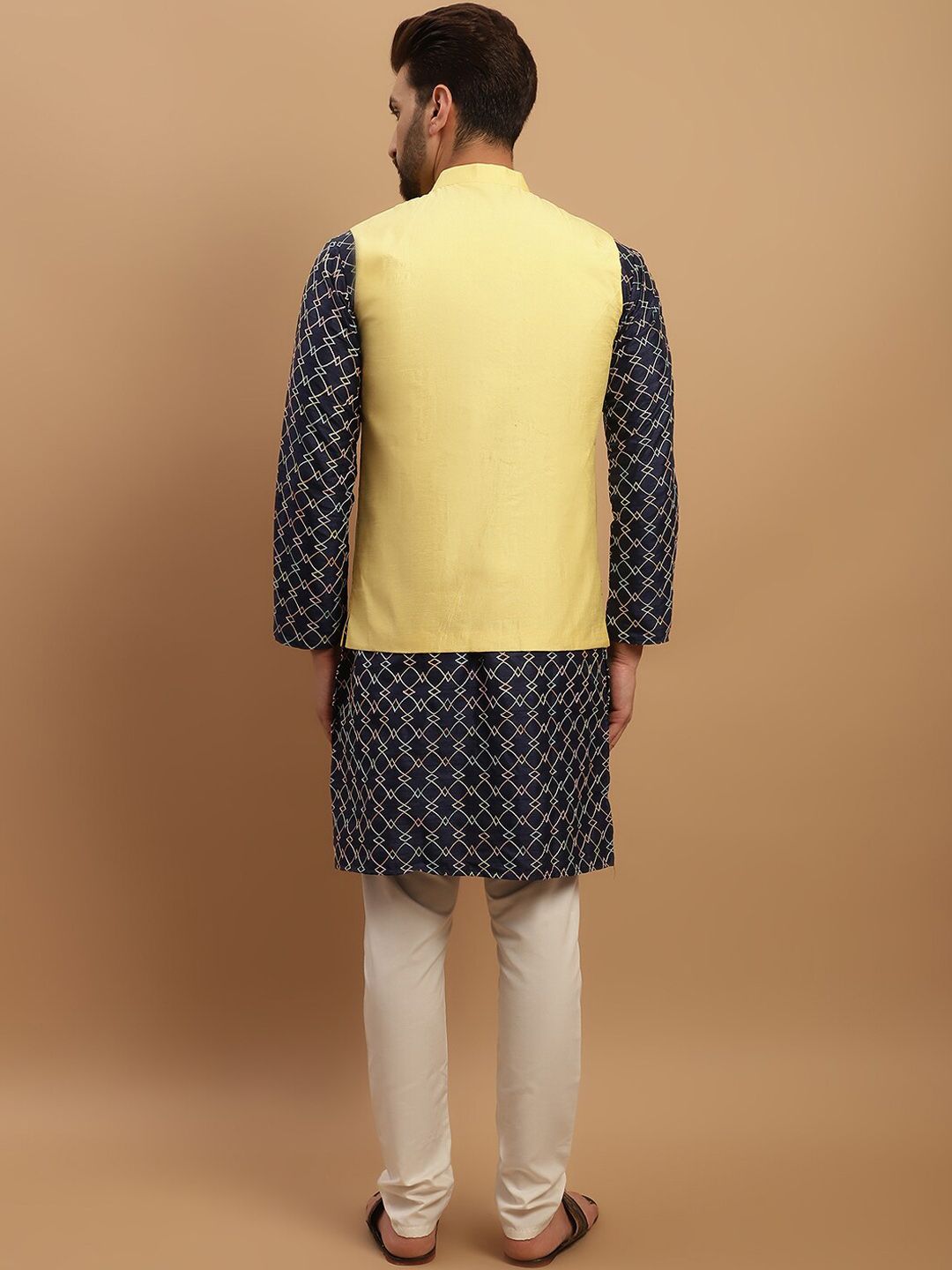SOJANYA Geometric Embroidered Regular Kurta with Churidar & Embellished Nehru Jacket