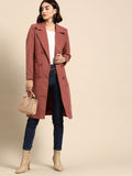 all about you Women Dusty Pink Solid Single Breasted Overcoat with Oversized Pockets