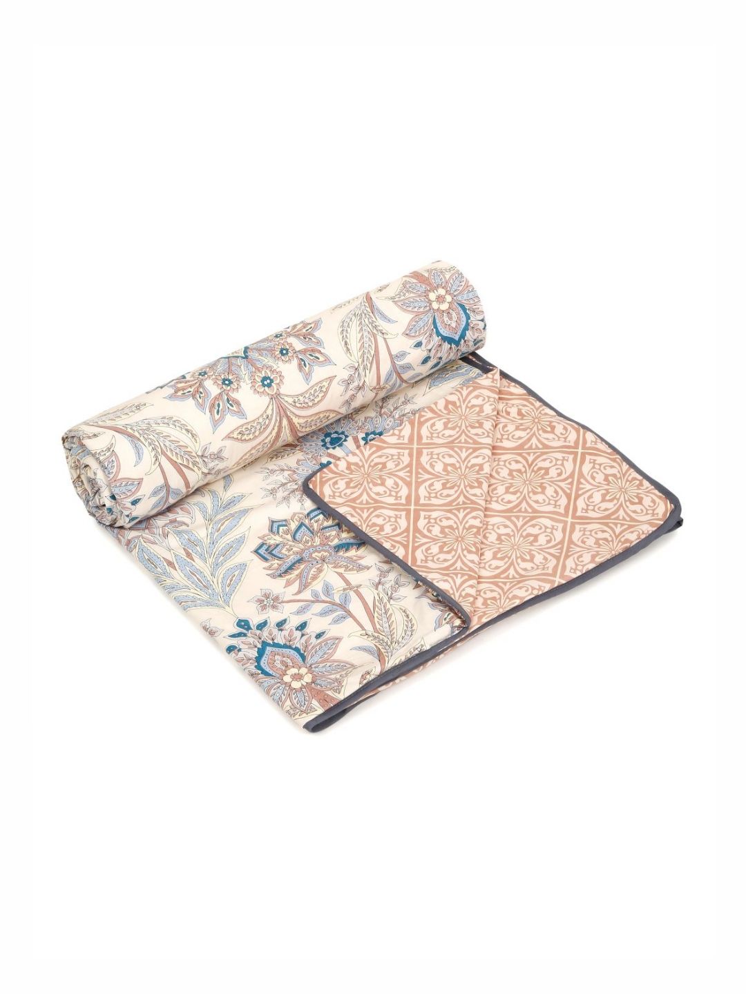 Cortina White & Blue Ethnic Motifs Microfiber AC Room Reversible Single Bed Dohar