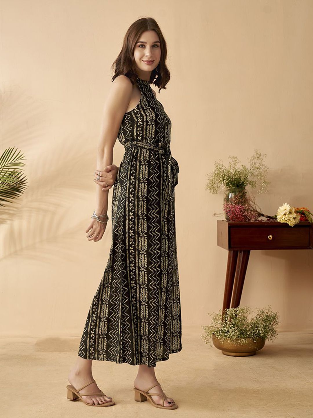 Anouk Ethnic Motifs Printed Halter Neck Sleeveless Basic Jumpsuit