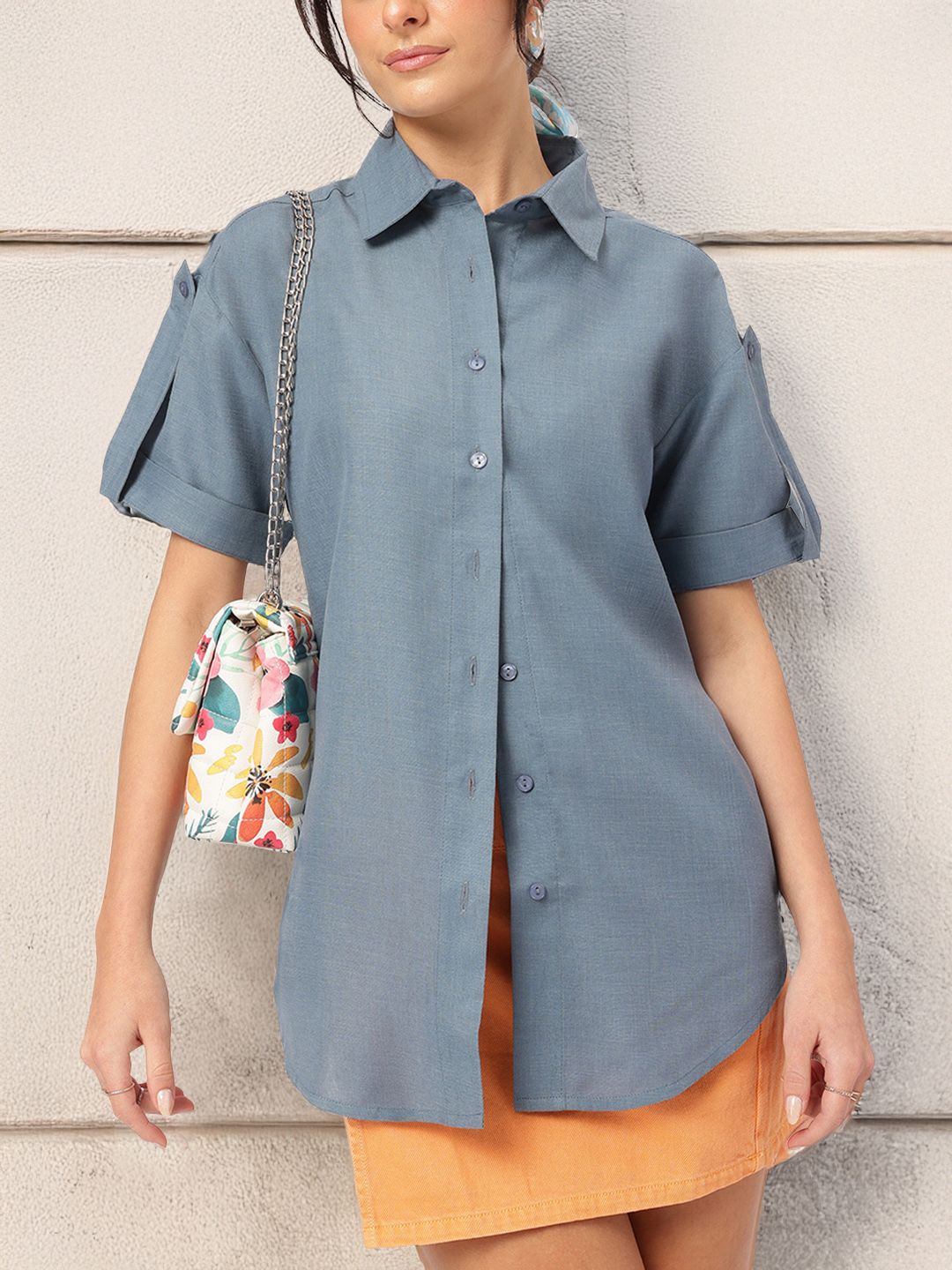 DressBerry Statement Roll-Up Tabs  Longline Shirt