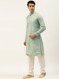 SOJANYA Men Green & Off-White Ethnic Motifs Kurta with Churidar & Nehru Jacket