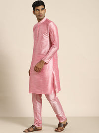SOJANYA Men Pink Embroidered Kurta with Churidar