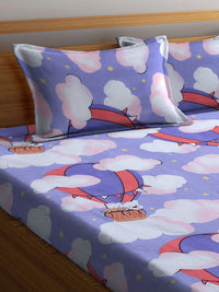 KLOTTHE Book Fold Blue Graphic Cotton 300 TC King Fine Bedsheet with 2 Pillow Covers-98 x 89 inches