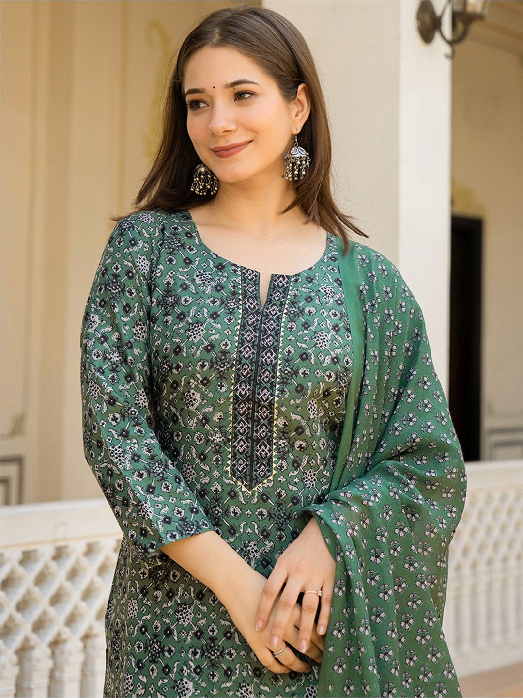 KALINI Women Ethnic Motifs Printed Regular Kurta with Trousers & Dupatta