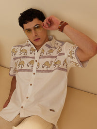 DENNISON Smart Ethnic Motifs Printed Spread Collar Oversized Cotton Casual Shirt