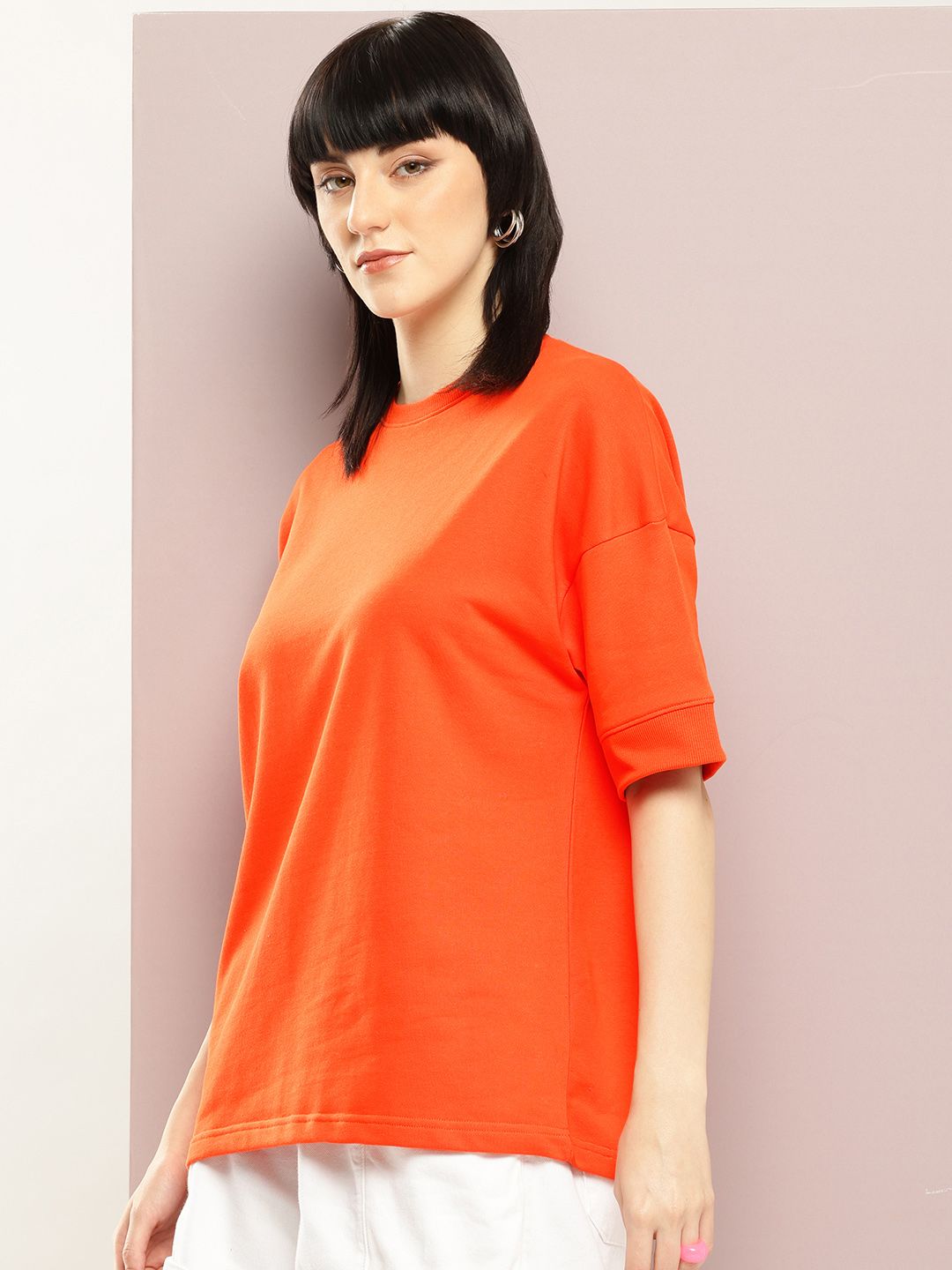 DILLINGER Women Oversized Drop Shoulder Ultra Soft Drapey Cotton Crew Neck T-Shirt