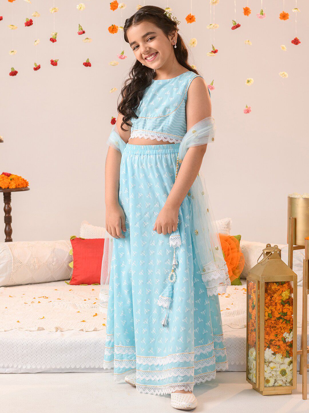 pspeaches Girls Printed Ready to Wear Lehenga & Blouse With Dupatta