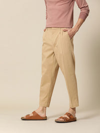 Mr Bowerbird Men Dark Beige Oversized Fit Mid-Rise Elephant Ankle Woven Pleated Trousers