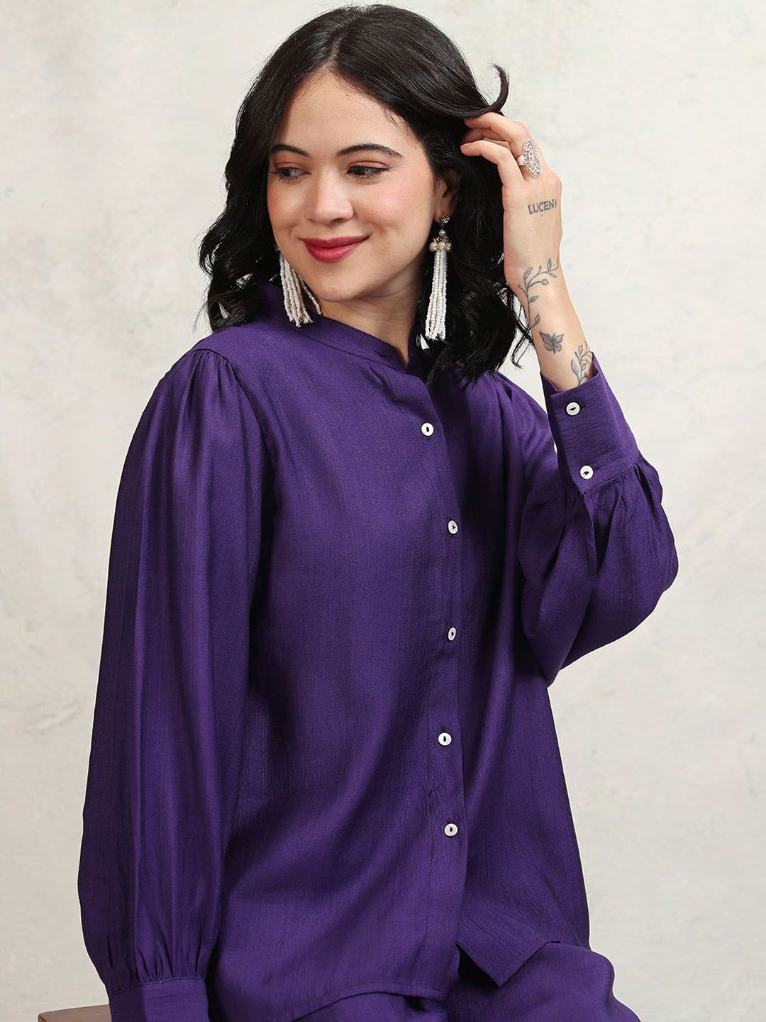 Vishudh Mandarin Collar Long Sleeves Shirt With Palazzos