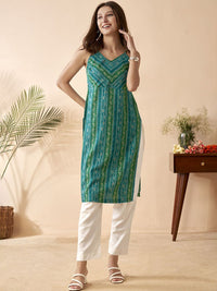 Anouk V Neck Sleeveless Bandhani Straight Kurta