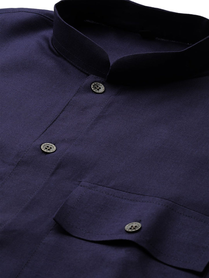 SOJANYA Lelaki Navy Blue Solid Kurta Lurus
