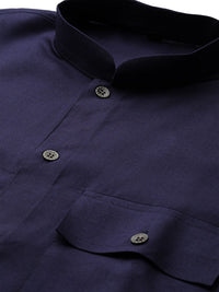 SOJANYA Lelaki Navy Blue Solid Kurta Lurus