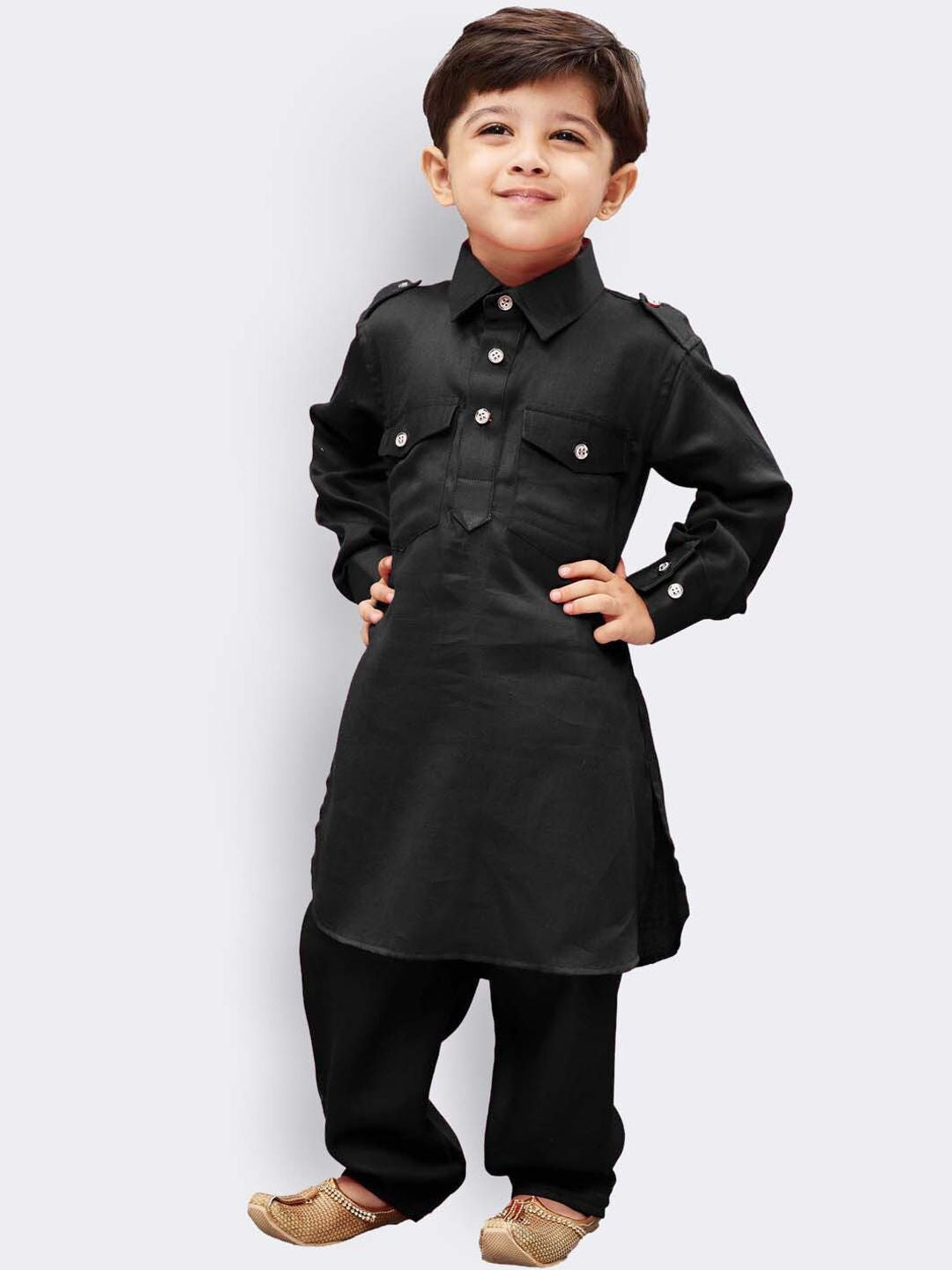 VASTRAMAY Boys Shirt Collar Cotton Pathani Kurta with Pyjamas