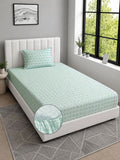 Moda Rapido X KLOTTHE Green Geometric 300 TC Single Bedsheet with 1 Pillow Covers