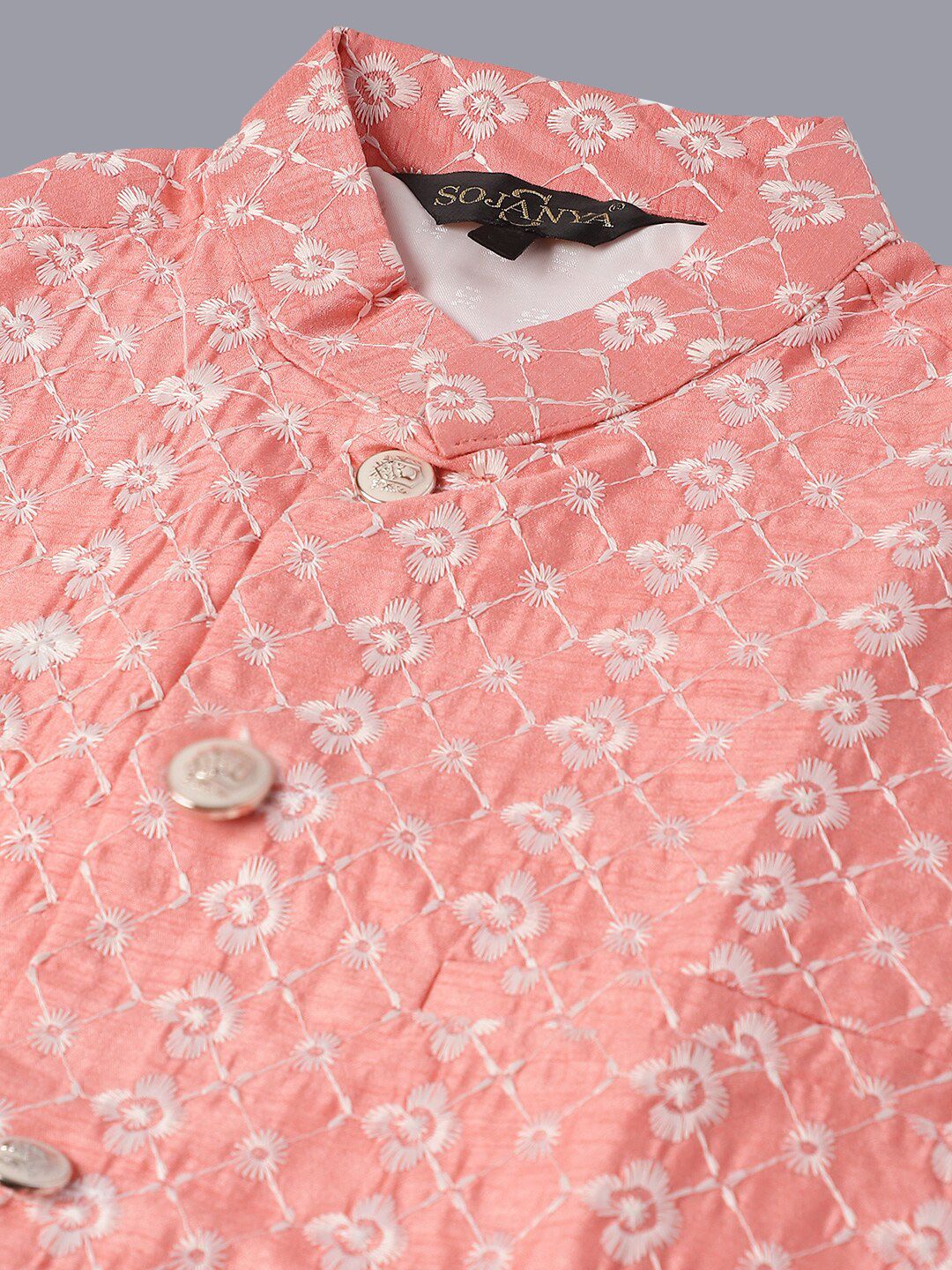 SOJANYA Men Floral Embroidered Pure Cotton Kurta With Pyjamas & Nehru Jacket